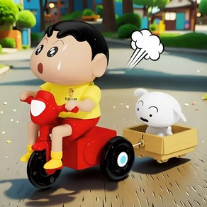 에코모바일 짱구 피규어 역동적인 움직이는, 노랑 티셔츠 자전거 흰둥이 짱구, 1개