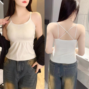 MHJINA 크롭 일체형 볼륨 캡내장 나시 레이어드 이너 브라탑 쫀쫀 끈나시