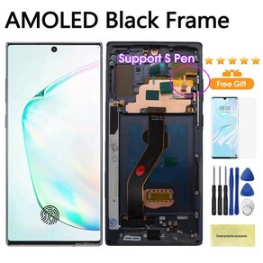 을위한 삼성 Note 10 Plus 4G 5G 디스플레이 터치 스크린 + N975F LCD 지원 S 펜 지문 작업용 슈퍼 AMOLED, 04 AMOLED Black Fame, 1개