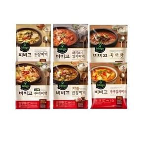 CJ 비비고 찌개 6종 초간단레시피 일품요리 즉석안주(돼지고기김치찌개+차돌된장찌개+육개장+두부김치찌개+된장찌개+스팸부대찌개), 1세트, 460g