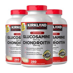 커클랜드 글루코사민 콘드로이틴 280타블렛 ( Kikland Clinical Stength Glucosamine1500mg Chondoitin1200mg 280tabs ), 3개, 280정