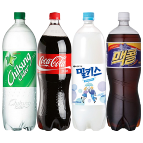 [한번에먹자] 1.5L 탄산음료 4종 혼합세트 (칠성사이다 + 코카콜라 + 사랑해요 밀키스 + 맥콜) 사무실음료 가정용 업소용 당구장 노래장 식자재 인기음료 패키지, 4개