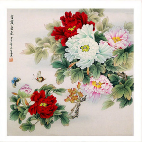 Zhangzhou Guoxing부귀 모란꽃 금전운 피어나는 행운 큐빅 비즈 보석 십자수 아름다운 목단꽃, 50x50cm, 1개