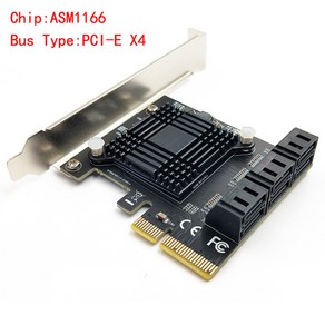 6 포트 SATA 3 PCI 익스프레스 확장 카드 PCI-E/PCIE 컨트롤러 멀티플라이어 SATA3 6Gbps ASMedia ASM1166 칩 (HDD SSD 용), Black, 1개