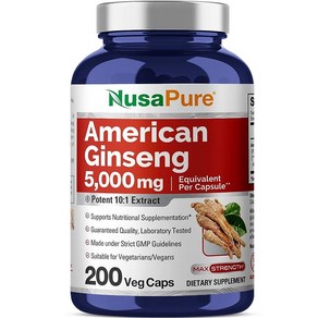 NusaPure American Ginseng 5000mg - 식물성 캡슐 200개(채식주의자 GMO 프리 비건)