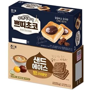 헤이즐넛 초코크림을 올려 입안 가득 고소한 해태 후렌치파이 쁘띠초코 + 샌드 에이스 밤라뗴맛, 1세트, 383g