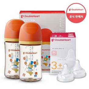 더블하트 모유실감3세대 젖병 트윈팩+젖꼭지2입+물티슈, 1개, 240ml, 서커스베어(M 2입)