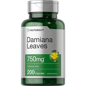 Damiana Leaf 750mg 200 캡슐 비 Gmo 글루텐 무료 보충제 호바흐, 1개