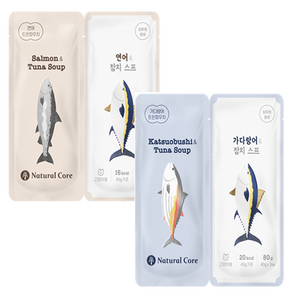 네츄럴코어 트윈파우치 가다랑어&참치 / 연어&참치 스프 (40g*2개 x 19개)+80g (40g씩 포장되어 소량 급여 시 편리함 눈 건강에 도움을 주는 타우린 함유 NO 부산, 연어&참치 스프(40g*2) x 19개+80g, 80g, 1개