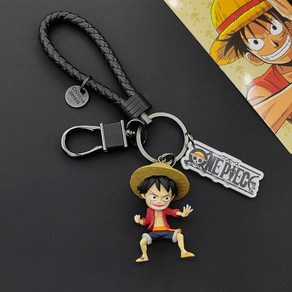 원피스 애니메이션 피규어 가방고리 키링 열쇠고리 장식, 루피+ 블랙 로프+ ONEPIECE 5.5cm, 1개