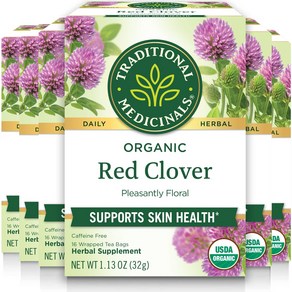 Traditional Medicinals Tea Organic Red Clover Supports Skin Health 96 Tea Bags (6 Pack)