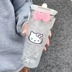 산리오 헬로 키티 리본 텀블러 대용량 물컵 빨대컵, 화이트-900ml, 1개