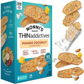 Nonni's THINaddictives Almond Thin Cookies - Mango Nonni's THINaddictives 아몬드 씬 쿠키 - 망고 & 코코넛 비스코티 이, 1개, 124g