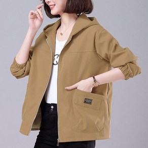 HOMASS 봄 가을 캐주얼 후드 집업 자켓 숏 트렌치 코트 엄마 코트 여성바람막이 등산 런닝용 초경량 자켓 점퍼 베이직 바람막이 아웃도어 등산복