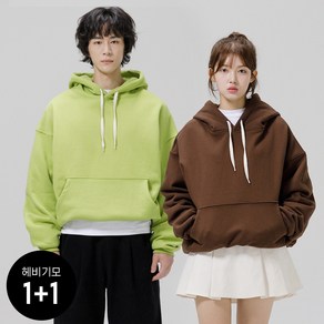 [1+1 / 헤비 기모 / 오버핏 ] 그랜피니 남여공용 무지 벌룬핏 스웻 후드티