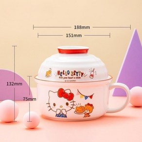 산리오 덮밥 그릇 손잡이 뚜껑 머그 헬로키티 세라믹 식기 면기 800ml 뚜껑 420ml, E.헬로키티, 1개