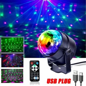 크리스마스 프로젝터 조명 RGB LED 무대 디스코 회전 DJ 볼 스트로브 원격 사운드 제어 매직 댄스 자동차 선물 파티 클럽 레이저 쇼 램프, 3) USB plug with emote