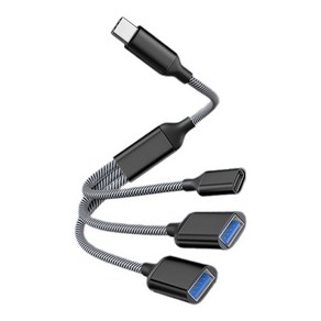 3 in1 타입 C ~ 2x USB 1x 타입 C 3 포트 HUB 케이블 스플리터 타입 C 어댑터 컨버터, 검은색, 1개