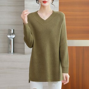 ROYALBELLE 여성 브이넥 하프기장 니트티 심플 베이직 컴포트 심플 데일리 스웨터 Y01127008
