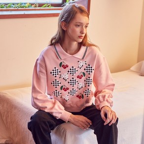 Check Flower Printing Sweatshirt (Pink)