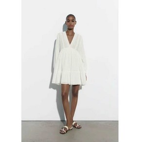 ZARA 여성원피스 V넥 루즈핏 미니 화이트 드레스