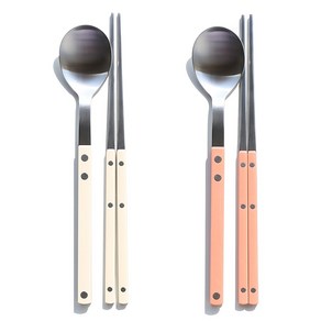 보겐 국산 New 쌍띠에 스텐 한식 수저 세트 실버, (바닐라 1개+피치 1개), 1세트, 쌍띠에 한식수저세트-실버