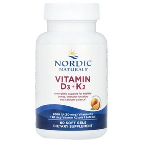 Nodic Natuals Vitamin D3 + K2 Geat Oange 60 Soft Gels, 1개, 30정