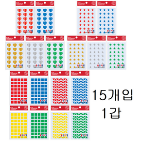 (예현) 칼라 스티커 15개입1갑 모서리스티커 분류용 라벨 견출지 삼각 네모 별스티커