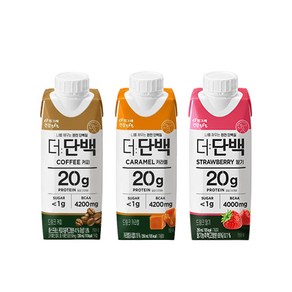 빙그레 더단백드링크 250mL 커피맛1+카라멜1+딸기맛1 /단백질보충음료/우유/무배, 1세트