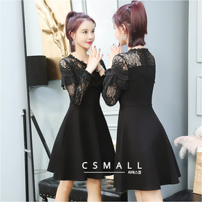 cs mall 여성 봄 가을 레이스 소매 미니 원피스 Z282