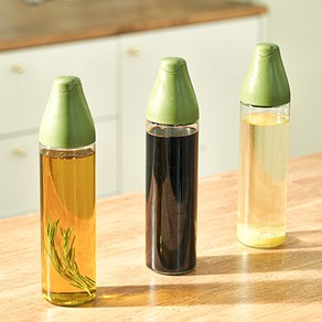 일상가 세척하기쉬운 심플 자동개폐 원형 글라스 유리 오일병 디스펜서 그린, 3개, 500ml