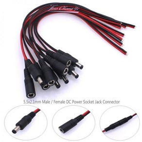 DC 전원 잭 와이어 포함 DIY 암 및 수 소켓 커넥터 플러그 어댑터 DC12V-24V 16 AWG 18 22 5.5x2.1mm, [08]22 AWG Famale, [01]28cm, [02]1pcs, 1개