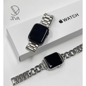 JIVA 애플 워치 호환 메탈 체인 스트랩, 실버체인, (38/40mm)