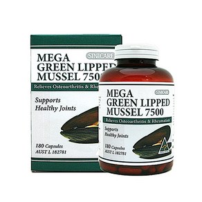 시니케어 초록입홍합 7500mg 180캡슐 (Mega Geen Lipped Mussel) 메가 초록홍합 초록잎, 1개, : 180캡슐, 180정