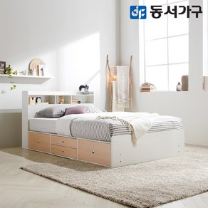 동서가구 미휴 수납헤드 깊은서랍 퀸 Q 침대+양면 매트리스 DF638950, 화이트메이플