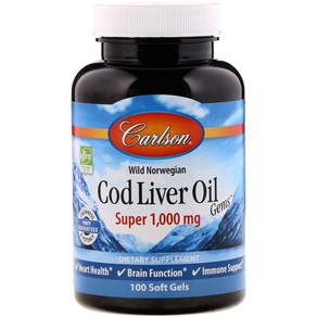 Calson Labs 노르웨이 자연산 Cod Live Oil Gems 슈퍼 1 000mg 소프트젤 100정, 1개