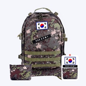 군인가방 45L 디지털 + 흰색 태극기 + R.O.K ARMY 패치 +파우치 - 밀리터리 남자 학생 출타 배낭 헬스 여행 등산 캠핑