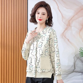 ROYALBELLE 여성 라운드넥 루즈핏 프린팅 재킷 루즈핏 중년여성 캐주얼 자켓 엄마옷 Y01128015
