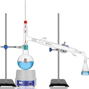 간이 증류기 실험용 양조 제조 감압 분리기 추출 증류소 진공 암모니아, 1000ml 대기압 구형 유리 부품 전체 세트