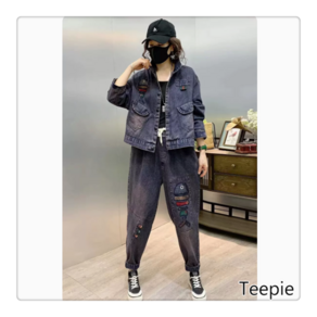 티피/Teepie 패션 큰 사이즈 정장 여성 가을 신작 데님 루즈한 투피스 트렌드