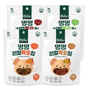 베푸 멍멍 리얼 육포칩 강아지 영양간식 반려견 토핑용 크런치 과자 장건강 유산균 베타글루칸, 4팩, 50g, 혼합구성(소고기/치킨/황태/오리)