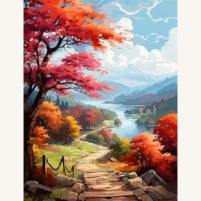 보석십자수 가을 나비 코스모스 풍경, 40x50cm, 1개