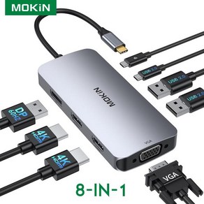 도킹스테이션 호환 MOKiN USB 허브 도킹 스테이션 C 어댑터 듀얼 HDMI 4K @ 60Hz DP VGA PD3.0 충전 맥북 프로 에어 13 M1 M2 노트북용, 01 14-8 in 1, 1개