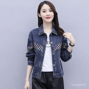 COBOTOR 여자 청자켓 봄 가을 오버핏 데님 자켓 별무늬 상의 women denim jacket JX0968