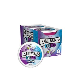 Ice Beakes DUO Gape Mints 아이스브레이커스 DUO 그레이프 슈가프리 민트 1.3oz(36g) 8팩, 8개, 36g