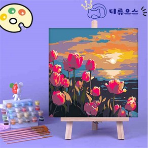 티류으스[국내 히트 상품] 울금향 DIY 꽃 그림 유화 그리기 세트 캔버스형 장식품 선물용 20x20CM, H124, 1개