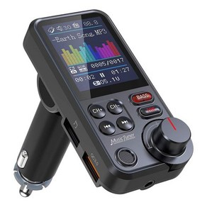 차량용블루투스리시버 차량용 무선 블루투스 FM 송신기 Aux QC3.0 충전 지원 고음 및 저음 음악 플레이어 1.8 인치, [01]Black, 01 Black