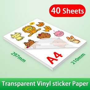 40 매 인쇄용 비닐 스티커 용지 A4 투명 방수 자체 접착 라벨 DIY 복사 잉크젯 프린터 용, 01 40Sheets Tanspaent