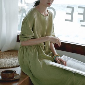 COBOTOR 여성 린넨 원피스 오버핏 캐주얼 여자 봄 여름 가을 반팔 롱원피스 linen dress women JX0243