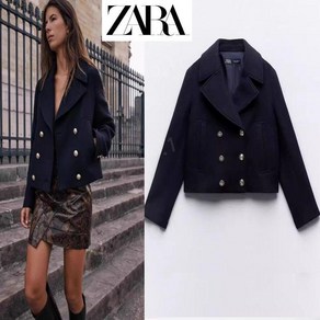 자라 울 블렌드 더블 브레스티드 코트 크롭 자켓 ZARA